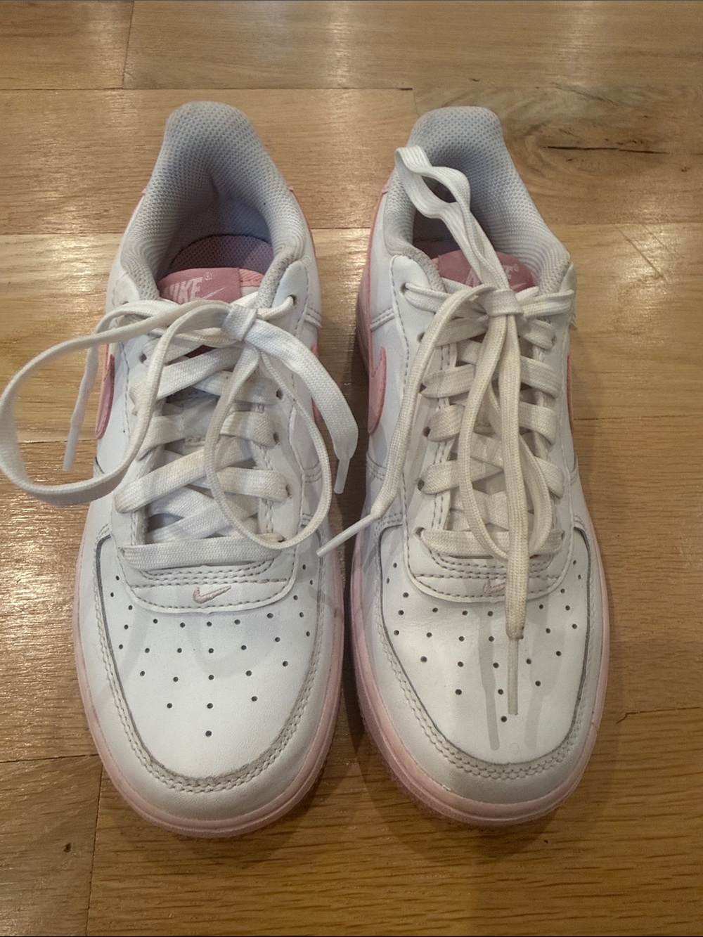 Nike Air Force Ones White and Light Pink Kids Sneakers